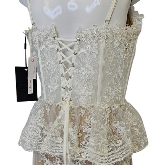 V. Chapman Ophilia Dress, White, Lace, Corset, Sheer, Embroidered, Size 8, NWT - Picture 8 of 11